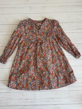 Girls Floral Long-Sleeve Dress in Red & Purple